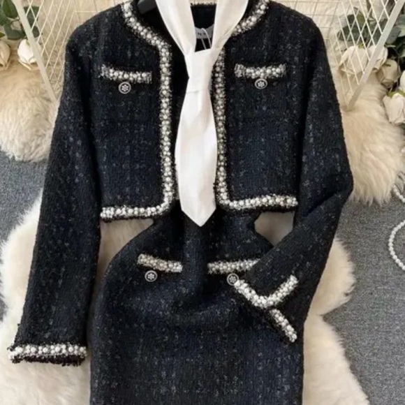 J. Crew Jackets & Blazers - J. Crew Black Tweed Blazer with Pearl Accents